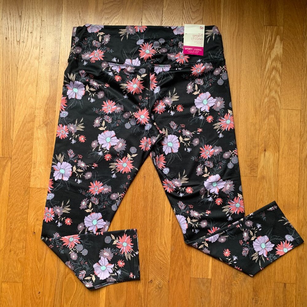 NWT Flower Leggings Black Melon Purple Womens XL - Picture 9 of 12